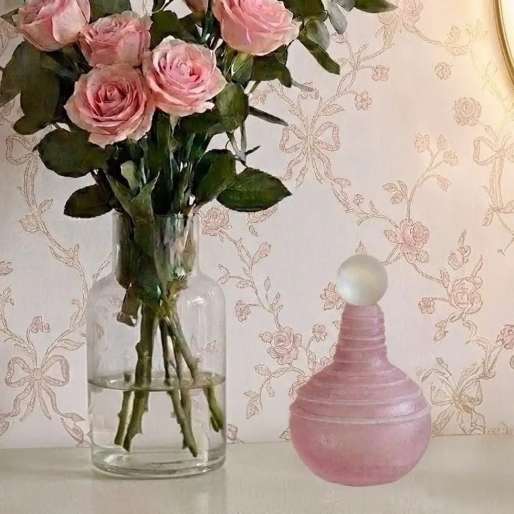 Vintage Frosted Pink Art Deco Style Glass Bottle with Frosted Stopper